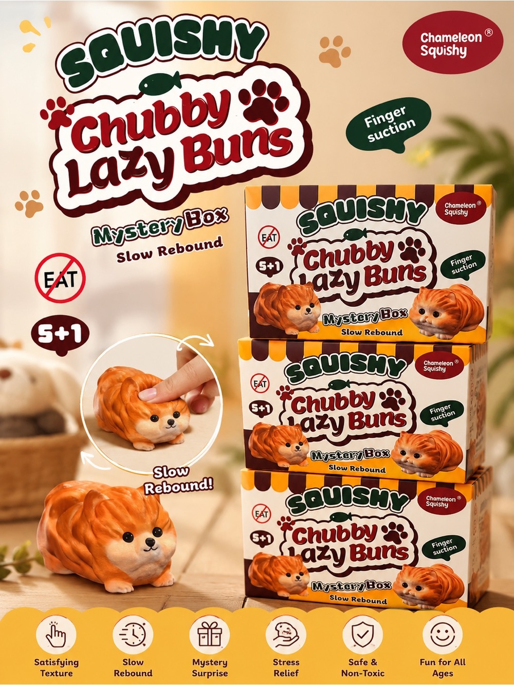 Chubby Lazy Buns Squishy Kids Toy - Cat
